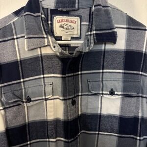 American Eagle Mens Blue White Plaid Flannel‎ Button Down Shirt Large L